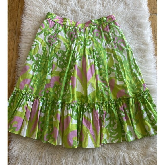 Lilly Pulitzer Women’s Size XS Lime Pink Print Pleated Skirt Elastic Waist - Picture 8 of 11